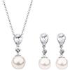 Nenalina Collana da donna con gocce di zirconi con vera perla e orecchini coordinati, colore: argento, cod. SIS-021-45
