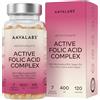 AAVALABS Acido Folico Gravidanza 400 mcg con Vitamina B12 e Acido Folico Attivo, Vitamina D3 Vegana, Zinco, Ferro, Iodio e Rame - 120 Capsule
