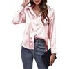 Generic Camicia a maniche lunghe da donna Forloose Button Up camicetta camicia da donna imitazione seta a maniche lunghe camicia per le donne, Rosa, M