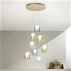 Ondaluce Lampada a sospensione in metallo 60 cm Oro e vetri colorati SANTOS 8 Luci Led