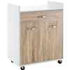 DecHome Carrello da Cucina Portavivande per Microonde con Cassetto Armadietto e 4 Ruote in Legno 60x40x77cm Bianco/Rovere - 898DH09