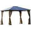 VivaGarden Gazebo Giardino 3.6x3 mt in Acciaio Zanzariera Tetto in Policarbonato colore Marrone - D4C245