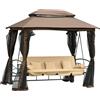 VivaGarden Gazebo Giardino con Dondolo da Giardino 3 Posti Convertibile in Lettino Zanzariera e Cuscini colore Beige - 18284A