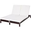 VivaGarden Lettino Prendisole Mare Professionale Spiaggia Giardino a 2 Posti 195x120x28 cm in Rattan colore Marrone/Bianco - 86D0D3BN