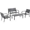 DecHome Set Salotto da Giardino da 4 Pezzi con Panchina a 2 Posti 2 Poltrone e Tavolino Caffè - 64484B