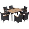 DecHome Tavolo da Giardino con Sedie Set da 7 Pezzi in PE Rattan e Legno con Cuscini Morbidi colore Nero - 051BK861