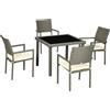 VivaGarden Set 5 Pezzi Arredo Esterno in Rattan PE Tavolo con Piano in Vetro e 4 Sedie con Cuscini colore Grigio - 00GY-861