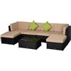 VivaGarden Salotto da Giardino Set da Esterno 7 Pezzi Effetto Rattan con 4 Poltrone 2 Poggiapiedi 1 Tavolino colore Nero / Beige - 86000DV0D