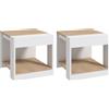DecHome Set da 2 Tavolini da Soggiorno con Design a Due Livelli 40x40x45cm Bianco e Quercia