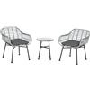 DecHome Set Mobili da Giardino in Rattan PE con 2 Sedie e Tavolino con Ripiano in Vetro Grigio - 85863