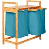 Lumaland Cesto per il bucato in bambù con 2 sacchi per il bucato estensibili | Dimensioni circa 73 cm di altezza x 64 cm di larghezza x 33 cm di profondità [Blu]