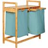 Lumaland Cesto per il bucato in bambù con 2 sacchi per il bucato estensibili | Dimensioni circa 73 cm di altezza x 64 cm di larghezza x 33 cm di profondità [Blu Chiaro]