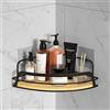 Bestdon Mensola per doccia ad angolo senza fori, colore nero, autoadesiva, in bambù, per bagno, cucina, in acciaio inox