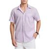 HISDERN Camicia Lino Uomo Manica Corta Rosa Camicie Estiva Casual Lino Cotone Camicia per Spiaggia Vacanza Camicia con Bottoni Regular Fit L