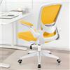 KERDOM - Sedia da ufficio, ergonomica, con braccioli pieghevoli, girevole a 360°, in rete, sedia da scrivania, colore giallo, 9060