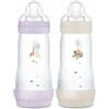 MAM 2 biberon Easy Start Anti-Colica 4+ mesi a flusso rapido (2 x 320 ml) lilla + sabbia - Biberon per ridurre le coliche e il disagio del bambino - Biberon per l'allattamento