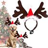QUOHE Fascia Per Animali Domestici di Natale, Cerchietto Accessori Pelo per Cani Gatto Corna da Renna Costumi Regolabile Alce Copricapo con Cappello da Babbo Natale, Regalo Costume Natalizio per Cani Gatti