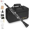Vangoa B Flat Clarinetto 17 chiavi in nichel set per principianti, studenti, con bocchino 4C, kit di pulizia, balsamo per le labbra, custodia rigida, supporto, 3 ance e guanti, nero