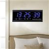 SanBouSi Orologio da parete digitale a LED, 48 cm, con calendario, temperatura, orologio da parete, digitale, con numeri, per camere, cucina, ufficio, spina europea (blu)