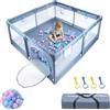 UISEBRT Box per bambini, 130 x 130 cm, con rete traspirante, 30 palline, mini cestini, parco giochi di sicurezza per bambini, grigio