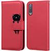 Ailisi Cover Samsung Galaxy A7 2018/A750, Red Flip Cover Cartoon Cute Cat Custodia Protettiva Caso Libro in Pelle PU con Portafoglio, Funzione Supporto, Chiusura Magnetica - Gatto, Rosso Scuro