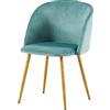 ReseeZac Una moderna sedia da pranzo imbottita, poltrona adatta per cucina, sala da pranzo, soggiorno, ufficio, camera da letto, studio, sedia in velluto con gambe in metallo, verde blu