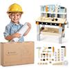 Navaris Banco Lavoro Bambini Legno - Banchetto Set Attrezzi da Lavoro Giocattolo - Banco da Falegname Gioco - Tavolo Officina - Idea Regalo Bambino dai 3 Anni - Giochi Montessori