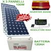 KIT FOTOVOLTAICO 3KW INVERTER 3000W PANNELLO ENERGIA SOLARE 300W BATTERIA 120AH