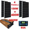 HALO Kit Fotovoltaico 3 KW Pwm Inverter 6000W 4Pannello Solare 400W regolatore 60 amp