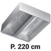 Cappa Aspirante Centrale Professionale Cubica, Profondità 220 cm, AISI 304 18/10, Senza Motore, con Faretti - Cappa Aspirazione Centrale Serie Cubica P 220 L 220, Senza Motore, con Faretti