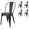 Kosmi - Conjunto de 4 cadeiras de metal preto e de madeira de estilo industrial em metal preto mate e assento em madeira escura