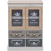 Rebecca Mobili Credenza Shabby, Armadietto Cucina Autoportante, Truciolato Melanimico Pvc, Bianco Beige Grigio, 2 Ante 4 Cassetti - Misure: 81 x 58 x 30 cm (HxLxP) - Art. RE6740