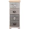 Rebecca Mobili Cassettiera piccola, comodino 4 cassetti, bianco blu grigio, stile retro, legno paulownia, per camera bagno - Misure: 72 x 29 x 25 cm (HxLxP) - Art. RE4482