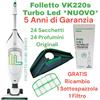 Vorwerk Folletto Folletto VK220S Turbo NUOVO 5 ANNI Garanzia 4 Pacchi Sacchetti VORWERK VK 220 S
