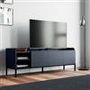 DEGHI Mobile porta tv 160x55h cm top a vassoio effetto legno nero con 3 ante blu - Jewel