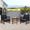 Shally Dogan Set 3 Pezzi in Polyrattan Esterno Giardino con 2 Sedie 1 Tavolo Nero e Grigio