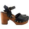 Kiara Shoes Zoccoli Svedesi in Cuoio Marrore/Nero Made in italy - MY-126 (36 EU, Nero)