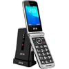 SPC Prince 4G - Cellulare flip per anziani, con tasti grandi e facili da usare, tasto SOS, configurazione remota, base di ricarica, USB-C e 2 memorie dirette - Nero