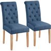 Yaheetech Set 2 Sedie Sala da Pranzo Imbottite Sedia in Tessuto Eleganti Gambe in Legno Massello Schienale Alto con Bottoni Imbottiti Portata 125 kg Blu