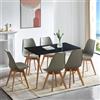 LafeuR Set da pranzo con 6 sedie, set da cucina, rettangolare, per 6 persone, per soggiorno, cucina, ufficio, (tavolo nero+6 sedie grigie)
