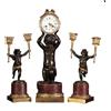 Trittico Antico Orologio e Candelabri Bronzo Francia '800 Putti bronzo