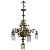 Lampadario Antico a Sei luci '900 Ottone Bronzo Dorato Pendenti Vetro