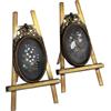 Coppia Portaritratti Antichi Fine '800 Bronzo Pietre Dure Enrico Bosi