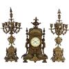 Trittico Orologio Antico '800 Bronzo dorato Vetro Candelabri 6 fiamme
