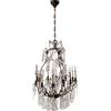 Lampadario Antico a 9 luci '900 Ottone Pendenti Pinnacoli Vetro Lumi