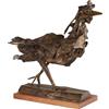 Gallo in Bronzo di P. Maggioni Base in Legno Italia XX Secolo