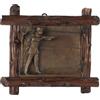 Placca Antica Uomo con Fucile M. Vedani '900 Bronzo Cornice in Legno