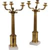 Candelabri Antichi Impero Italia '900 Bronzo dorato Tre fiamme Marmo