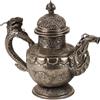 Teiera Tibetana Antica Prima Metà 900 Metallo Bianco Lavorato Sbalzato
