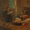 Dipinto Antico Il Tragico Ritorno Olio su tela Quadro '800 Pittura